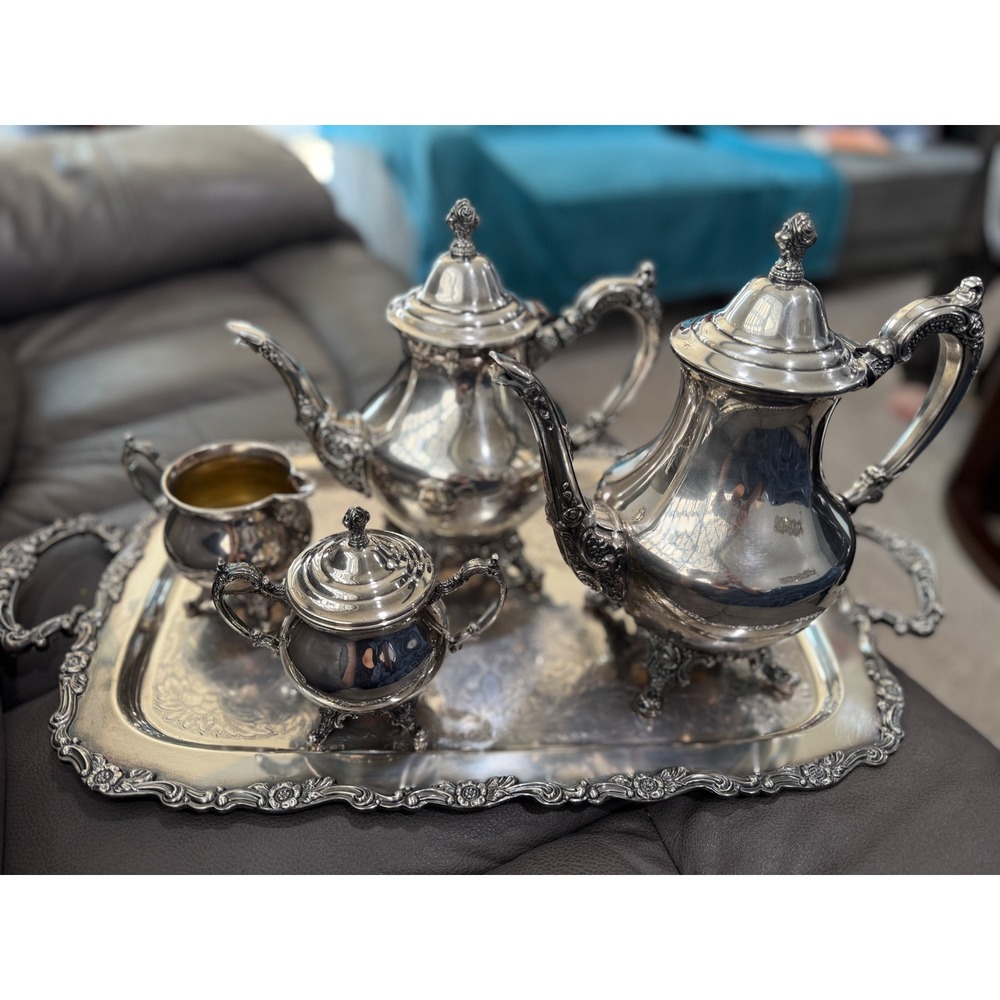 Vintage WM Rogers 1940's 5 Piece Tea Coffee Service Set with Engraved Floral